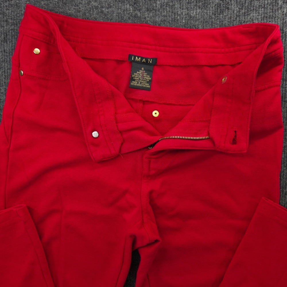 IMAN Red Bootcut Pants Women 4 Short Rayon Blend Gold‎ Hardware Business Casual